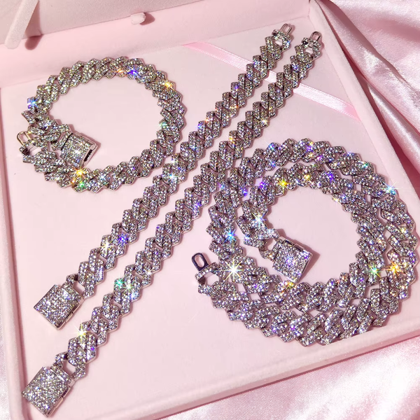 Silver Color 14Mm Women Iced Out 2 Row Rhinestones Square - Image 5