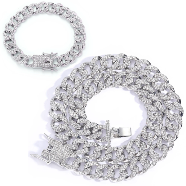 Miami Cuban Link Necklace & Bracelet Set (13mm Ice Celebrity)