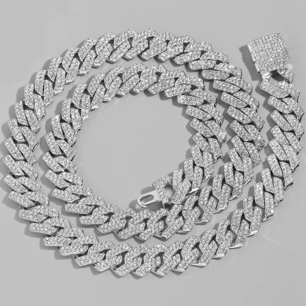 Silver Color 14Mm Women Iced Out 2 Row Rhinestones Square