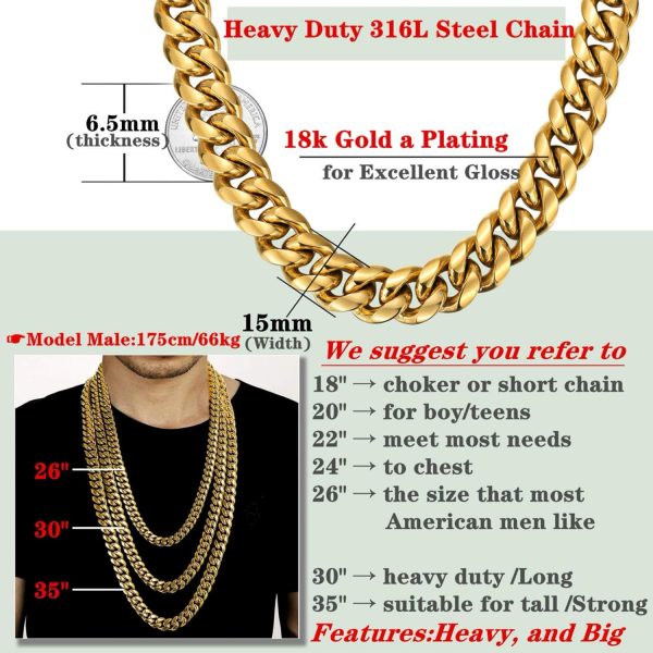 Miami Cuban Link Chain for Men 15mm x 18" inches - Celebrity Style - Image 4